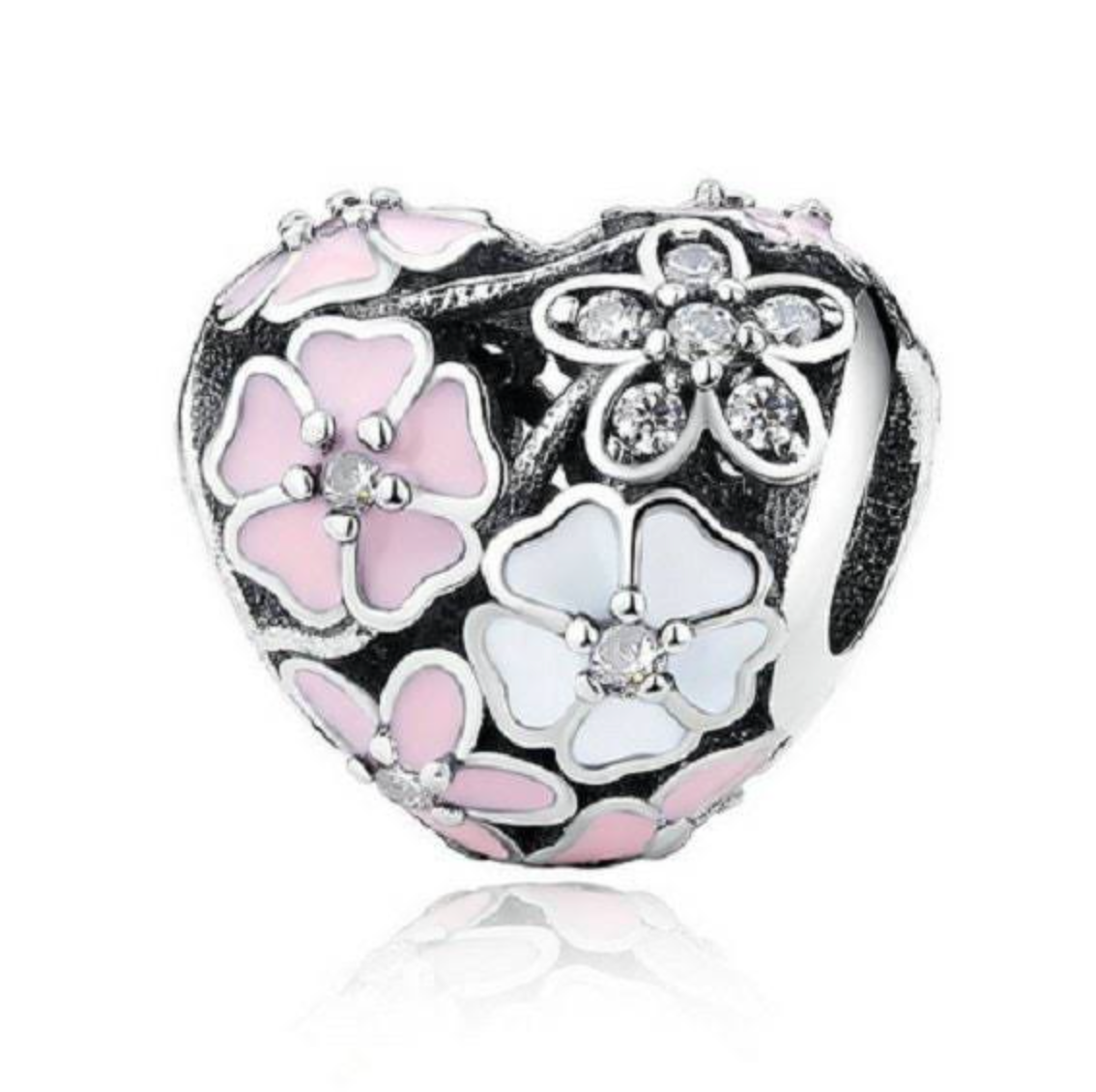 Charm Coeur Pink and White Argent 925/1000e