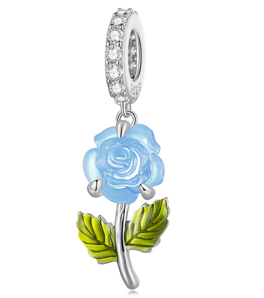 Charm Fleur Bleu Argent 925/1000e