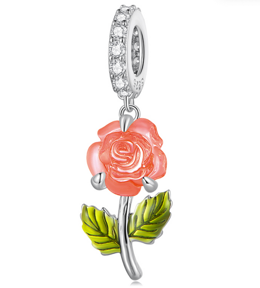 Charm Fleur Rose Argent 925/1000e
