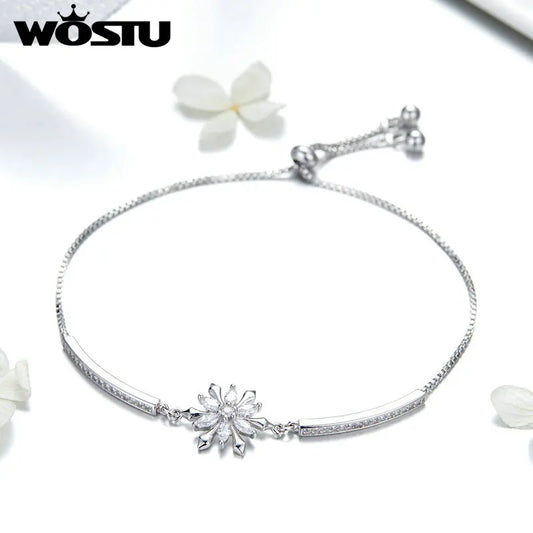 WOSTU 2019 Classic Style Snowflake Bracelets Chain Link 24 cm Adjustable Bracelets For Women Wedding Engagement Jewelry FFB049