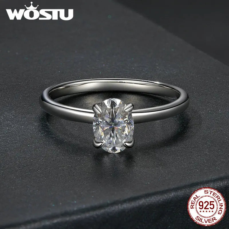 WOSTU 1Ct Oval Cut Moissanite Wedding Ring for Women s925 Silver Sparkling Diamond Cut Band Rings Anniversary Gift Certificate