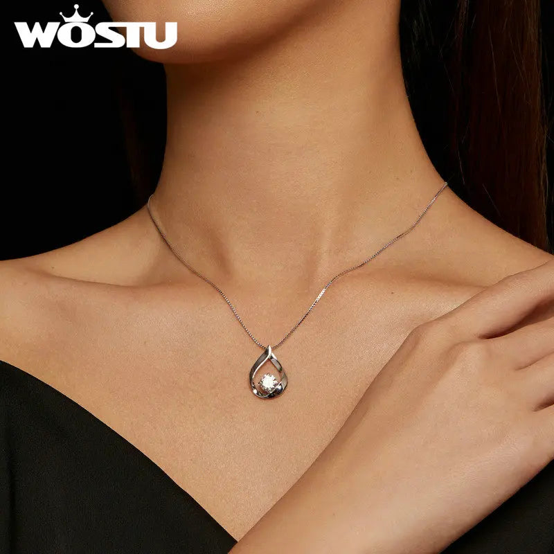 WOSTU 1CT Moissanite Waterdrop Necklace Earrings Lab Diamond 925 Sterling Silver Pendants Women Wedding Set Valentine's Day Gift