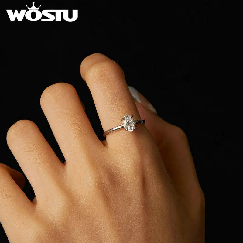 WOSTU 1Ct Oval Cut Moissanite Wedding Ring for Women s925 Silver Sparkling Diamond Cut Band Rings Anniversary Gift Certificate