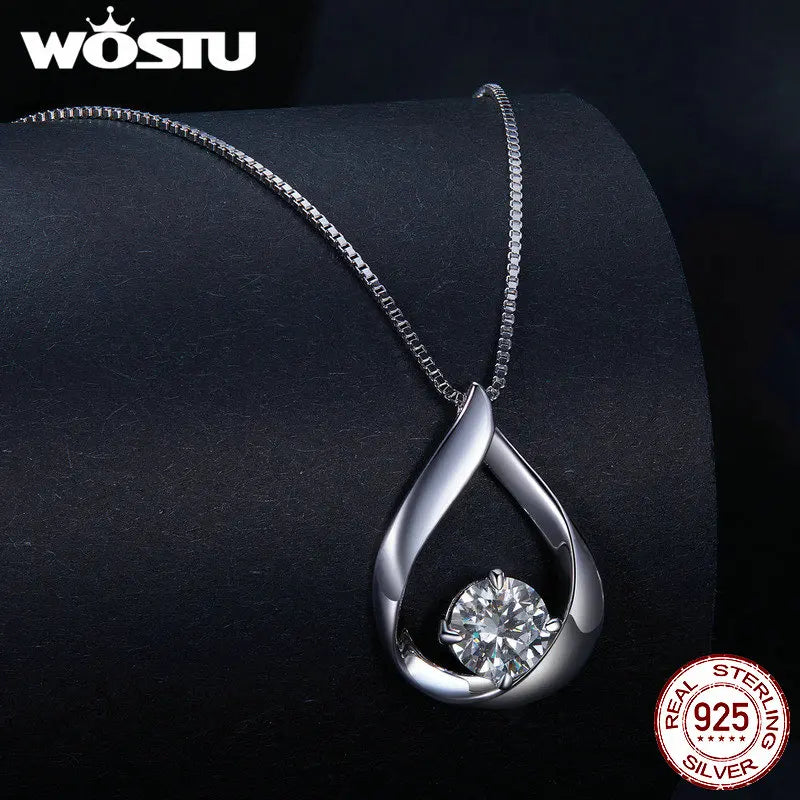 WOSTU 1CT Moissanite Waterdrop Necklace Earrings Lab Diamond 925 Sterling Silver Pendants Women Wedding Set Valentine's Day Gift