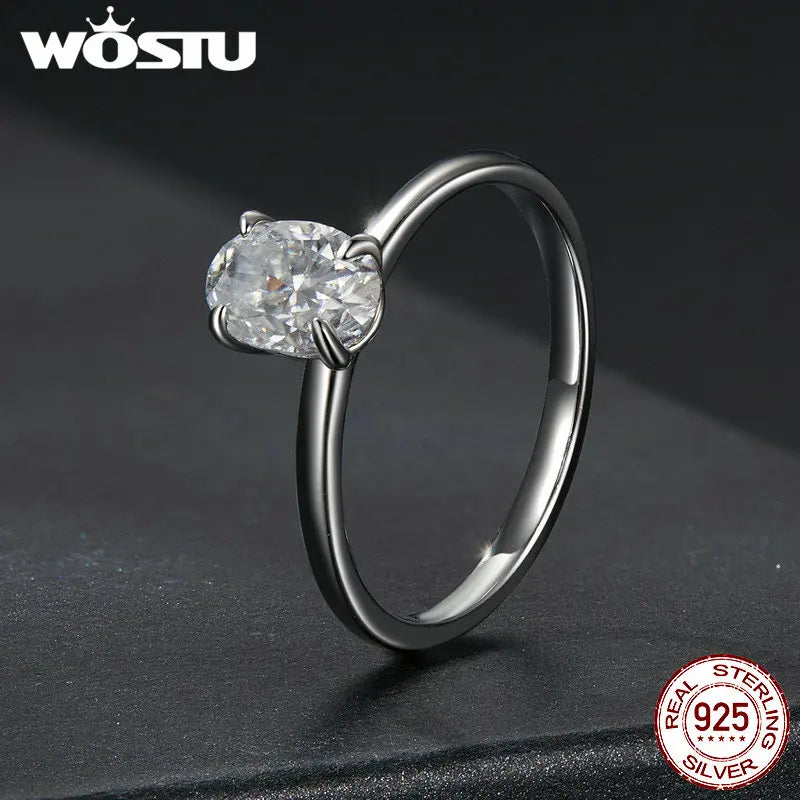 WOSTU 1Ct Oval Cut Moissanite Wedding Ring for Women s925 Silver Sparkling Diamond Cut Band Rings Anniversary Gift Certificate