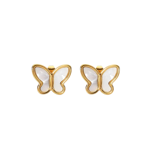 Boucles d'Oreilles Charme Papillon Acier Inoxydable Plaqué Or 18 Carats