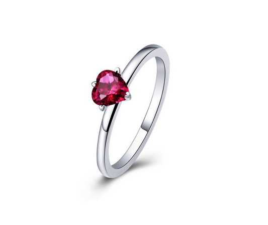 Bague Solitaire Coeur Rose Argent 925/1000e