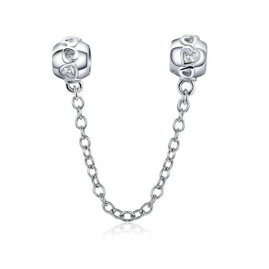Safety Chain Hearts Sparkle Argent Sterling Argent 925/1000e