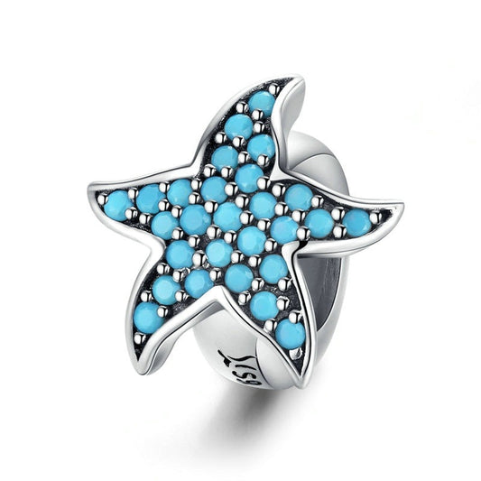 Charm Blue Starfish Argent Sterling 925/1000e