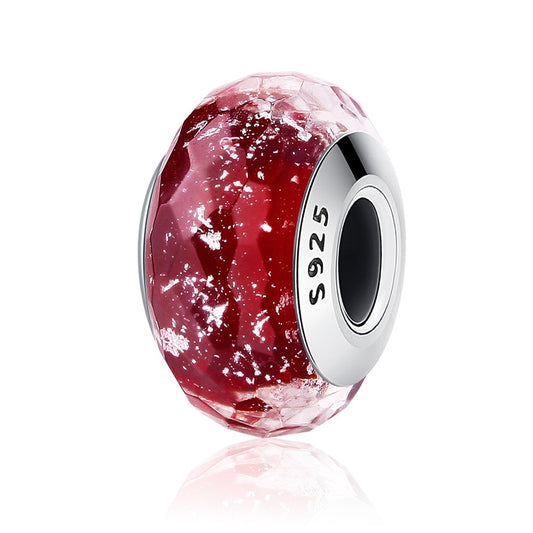 Murano Rouge a Facette Argent Sterling 925/1000e