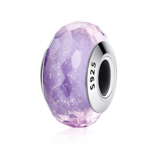 Charm Verre Murano Purple Stars Argent 925/1000e