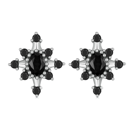 Boucles d'Oreilles Étoiles Scintillantes Noir Argent Sterling 925/1000e