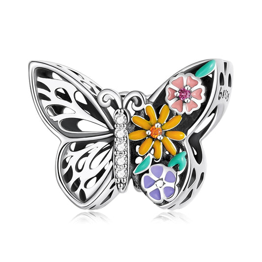 Charm Papillon Fleuri Argent Sterling 925/1000e